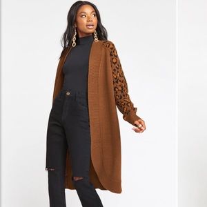 Show Me Your Mumu Leopard Print Big Bang Cardi Sweater, Jumping Leopards, Medium